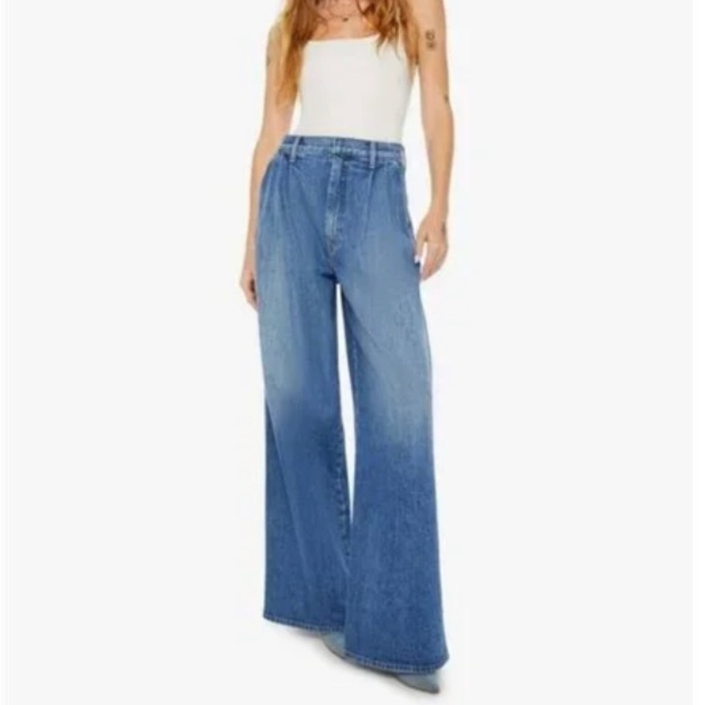 MOTHER x Clare V. The Pleated Belle Prep Heel Wide Leg Jeans